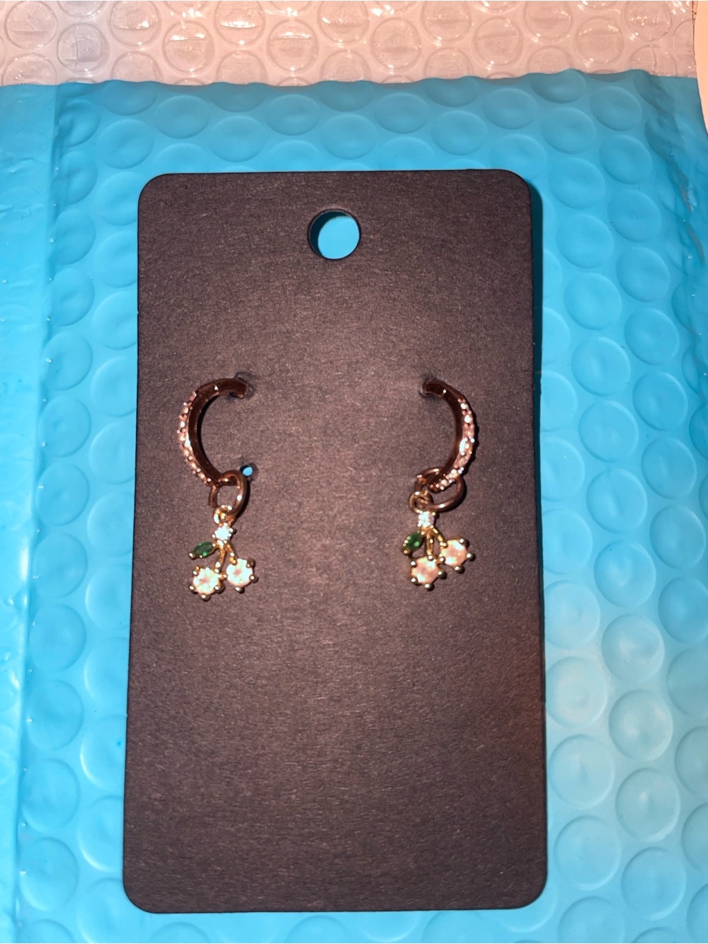 White Cherry Ice Diamond Rose Gold Huggie Earrings